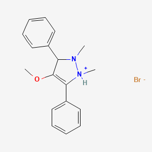 molecular formula C18H21BrN2O B14607894 4-Methoxy-1,2-dimethyl-3,5-diphenyl-2,3-dihydro-1H-pyrazol-1-ium bromide CAS No. 60613-74-3