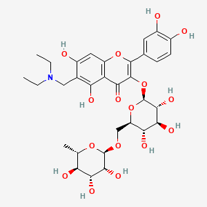 molecular formula C32H41NO16 B14608179 3-((6-O-(6-Deoxy-alpha-L-mannopyranosyl)-beta-D-glucopyranosyl)oxy)-6-((diethylamino)methyl)-2-(3,4-dihydroxyphenyl)-5,7-dihydroxy-4H-1-benzopyran-4-one CAS No. 60619-55-8