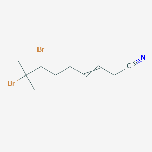 molecular formula C11H17Br2N B14609236 7,8-Dibromo-4,8-dimethylnon-3-enenitrile CAS No. 59664-57-2