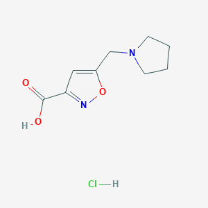 molecular formula C9H13ClN2O3 B1461120 5-[(Pyrrolidin-1-yl)methyl]-1,2-oxazole-3-carboxylic acid hydrochloride CAS No. 1803605-04-0