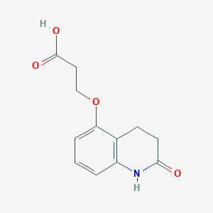 molecular formula C12H13NO4 B14611278 3-[(2-Oxo-1,2,3,4-tetrahydroquinolin-5-yl)oxy]propanoic acid CAS No. 58898-39-8