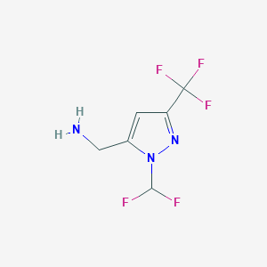 molecular formula C6H6F5N3 B1461145 (1-(二氟甲基)-3-(三氟甲基)-1H-吡唑-5-基)甲胺 CAS No. 2091197-29-2