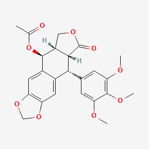 molecular formula C24H24O9 B14611456 [(5S,5aS,8aR,9R)-8-oxo-9-(3,4,5-trimethoxyphenyl)-5a,6,8a,9-tetrahydro-5H-[2]benzofuro[5,6-f][1,3]benzodioxol-5-yl] acetate CAS No. 60660-49-3