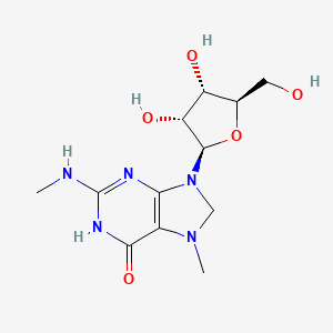 molecular formula C12H19N5O5 B1461196 9-((2R,3R,4S,5R)-3,4-Dihydroxy-5-(hydroxymethyl)tetrahydrofuran-2-yl)-7-methyl-2-(methylamino)-1,7,8,9-tetrahydro-6H-purin-6-one CAS No. 62122-07-0