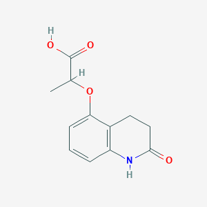 molecular formula C12H13NO4 B14612192 2-[(2-Oxo-1,2,3,4-tetrahydroquinolin-5-yl)oxy]propanoic acid CAS No. 58898-51-4