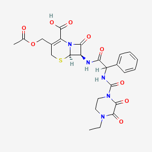 molecular formula C25H27N5O9S B14613586 5-Thia-1-azabicyclo(4.2.0)oct-2-ene-2-carboxylic acid, 3-((acetyloxy)methyl)7-(((((4-ethyl-2,3-dioxo-1-piperazinyl)carbonyl)amino)phenylacetyl)amino)-8-oxo-, (6R-(6-alpha,7-beta(R*)))- CAS No. 59723-81-8