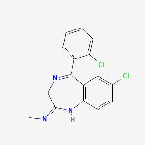 molecular formula C16H13Cl2N3 B14616556 7-Chloro-5-(2-chlorophenyl)-N-methyl-3H-1,4-benzodiazepin-2-amine CAS No. 59467-71-9