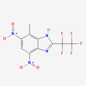 molecular formula C10H5F5N4O4 B14616706 4-Methyl-5,7-dinitro-2-(pentafluoroethyl)-1H-benzimidazole CAS No. 60167-94-4