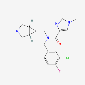 molecular formula C19H22ClFN4O B1461716 N-[(3-chloro-4-fluorophenyl)methyl]-1-methyl-N-[[(1R,5S)-3-methyl-3-azabicyclo[3.1.0]hexan-6-yl]methyl]imidazole-4-carboxamide CAS No. 1173239-39-8