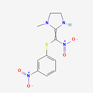 molecular formula C11H12N4O4S B14618281 1-Methyl-2-{nitro[(3-nitrophenyl)sulfanyl]methylidene}imidazolidine CAS No. 59761-13-6