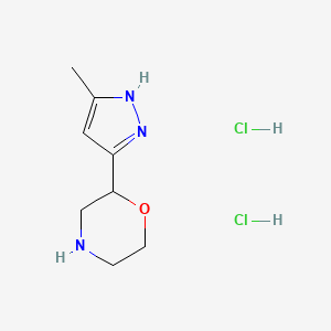 molecular formula C8H15Cl2N3O B1461861 2-(5-methyl-1H-pyrazol-3-yl)morpholine dihydrochloride CAS No. 2034153-26-7