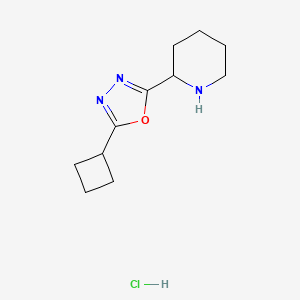 molecular formula C11H18ClN3O B1461879 2-(5-Cyclobutyl-1,3,4-oxadiazol-2-yl)piperidine hydrochloride CAS No. 1803608-09-4