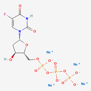 molecular formula C9H10FN2Na4O14P3 B1462148 Sodium ((2R,3S,5R)-5-(5-fluoro-2,4-dioxo-3,4-dihydropyrimidin-1(2H)-yl)-3-hydroxytetrahydrofuran-2-yl)methyl triphosphate CAS No. 1630828-71-5