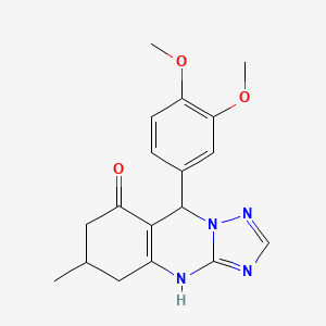 molecular formula C18H20N4O3 B1462306 9-(3,4-dimethoxyphenyl)-6-methyl-5,6,7,9-tetrahydro[1,2,4]triazolo[5,1-b]quinazolin-8(4H)-one CAS No. 1087655-93-3