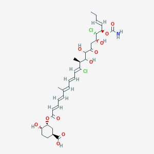 B146233 (1S,3R,4S)-3-[(2E,4E,6E,8E,10Z,12S,17R,18S,19R,20E)-19-carbamoyloxy-11,18-dichloro-13,14,17-trihydroxy-6,12-dimethyl-15-oxotricosa-2,4,6,8,10,20-hexaenoyl]oxy-4-hydroxycyclohexane-1-carboxylic acid CAS No. 126518-41-0
