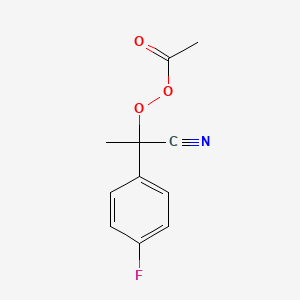 molecular formula C11H10FNO3 B14624556 1-Cyano-1-(4-fluorophenyl)ethyl ethaneperoxoate CAS No. 58422-79-0