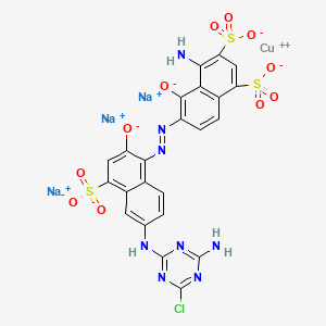 molecular formula C23H12ClCuN8O11S3.3Na<br>C23H12ClCuN8Na3O11S3 B14625209 Cuprate(3-), (4-amino-6-((6-((4-amino-6-chloro-1,3,5-triazin-2-yl)amino)-2-(hydroxy-kappaO)-4-sulfo-1-naphthalenyl)azo-kappaN1)-5-(hydroxy-kappaO)-1,3-naphthalenedisulfonato(5-))-, trisodium CAS No. 57781-96-1