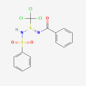 molecular formula C14H11Cl3N2O3S2 B14626103 N-[(E)-[(Benzenesulfonyl)amino](trichloromethyl)-lambda~4~-sulfanylidene]benzamide CAS No. 54564-73-7