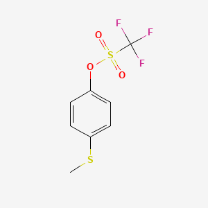 molecular formula C8H7F3O3S2 B14626579 Methanesulfonic acid, trifluoro-, 4-(methylthio)phenyl ester CAS No. 57728-76-4