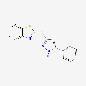 molecular formula C16H11N3S2 B14626669 2-[(5-Phenyl-1H-pyrazol-3-yl)sulfanyl]-1,3-benzothiazole CAS No. 57988-20-2