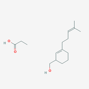 molecular formula C16H28O3 B14627128 [3-(4-Methylpent-3-enyl)cyclohex-2-en-1-yl]methanol;propanoic acid CAS No. 53889-42-2