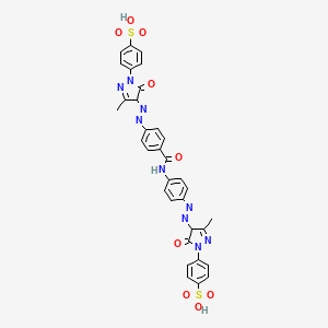 molecular formula C33H27N9O9S2 B14627229 Benzenesulfonic acid, 4-(4-((4-((4-((4,5-dihydro-3-methyl-5-oxo-1-(4-sulfophenyl)-1H-pyrazol-4-yl)azo)benzoyl)amino)phenyl)azo)-4,5-dihydro-3-methyl-5-oxo-1H-pyrazol-1-yl)- CAS No. 56670-26-9