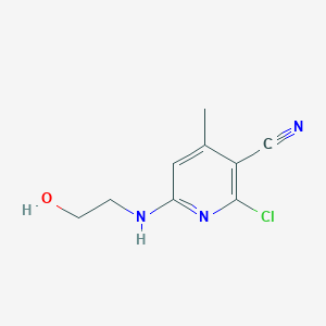 molecular formula C9H10ClN3O B14627348 2-Chloro-6-[(2-hydroxyethyl)amino]-4-methylpyridine-3-carbonitrile CAS No. 56331-50-1