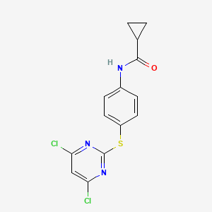 molecular formula C14H11Cl2N3OS B1462769 N-(4-((4,6-二氯嘧啶-2-基)硫基)苯基)环丙烷甲酰胺 CAS No. 639090-53-2