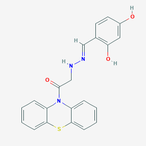 molecular formula C21H17N3O3S B14628063 10-(((2,4-Dihydroxybenzylidene)hydrazono)acetyl)-phenothiazine CAS No. 54012-82-7