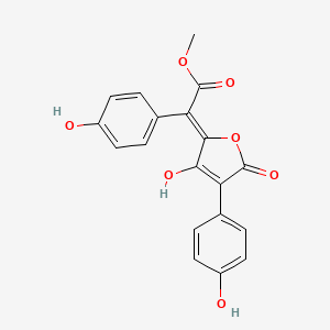 molecular formula C19H14O7 B14628396 Benzeneacetic acid, 4-hydroxy-alpha-(3-hydroxy-4-(4-hydroxyphenyl)-5-oxo-2(5H)-furanylidene)-, methyl ester CAS No. 54805-70-8