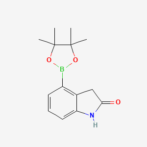 molecular formula C14H18BNO3 B1462918 4-(4,4,5,5-Tetramethyl-1,3,2-dioxaborolan-2-yl)indolin-2-one CAS No. 1150271-44-5