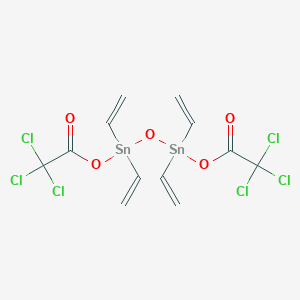 molecular formula C12H12Cl6O5Sn2 B14629542 1,1,3,3-Tetraethenyl-1,3-bis[(trichloroacetyl)oxy]distannoxane CAS No. 54841-30-4