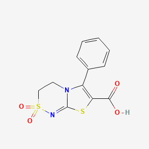 molecular formula C12H10N2O4S2 B1462969 2,2-dioxo-6-phenyl-3H,4H-2lambda6-[1,3]thiazolo[2,3-c][1,2,4]thiadiazine-7-carboxylic acid CAS No. 1221723-96-1