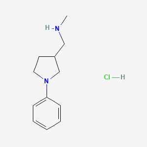 molecular formula C12H19ClN2 B1463074 N-Methyl-1-(1-phenyl-3-pyrrolidinyl)methanamine hydrochloride CAS No. 1185718-80-2