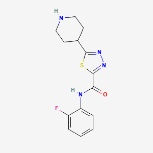 molecular formula C14H15FN4OS B1463271 N-(2-氟苯基)-5-哌啶-4-基-1,3,4-噻二唑-2-甲酰胺 CAS No. 1217862-72-0