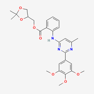 molecular formula C27H31N3O7 B14633017 Benzoic acid, 2-((6-methyl-2-(3,4,5-trimethoxyphenyl)-4-pyrimidinyl)amino)-, (2,2-dimethyl-1,3-dioxolan-4-yl)methyl ester CAS No. 56302-91-1