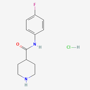 molecular formula C12H16ClFN2O B1463328 N-(4-フルオロフェニル)ピペリジン-4-カルボン酸アミド塩酸塩 CAS No. 1220038-42-5