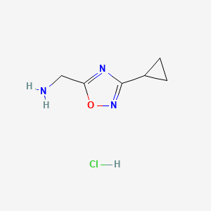 molecular formula C6H10ClN3O B1463347 (3-Cyclopropyl-1,2,4-oxadiazol-5-yl)methanamine hydrochloride CAS No. 1210232-48-6