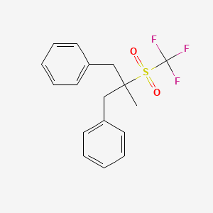 molecular formula C17H17F3O2S B14634375 1,1'-[2-Methyl-2-(trifluoromethanesulfonyl)propane-1,3-diyl]dibenzene CAS No. 52209-00-4