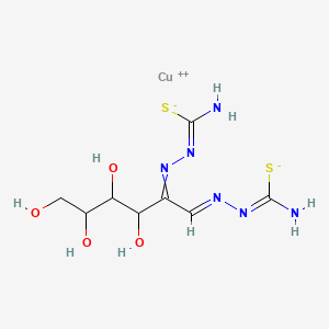 molecular formula C8H14CuN6O4S2 B14634394 Copper, (D-arabino-hexos-2-ulose bis((aminothioxomethyl)hydrazonato)(2-))-(SP-4-4)- CAS No. 54446-28-5