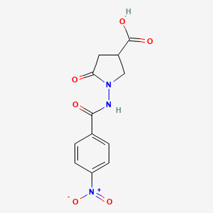 molecular formula C12H11N3O6 B1463835 1-[(4-硝基苯甲酰)氨基]-5-氧代吡咯烷-3-羧酸 CAS No. 894622-67-4
