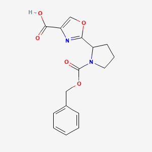 molecular formula C16H16N2O5 B1464231 2-{1-[(Benzyloxy)carbonyl]-2-pyrrolidinyl}-1,3-oxazole-4-carboxylic acid CAS No. 927800-90-6