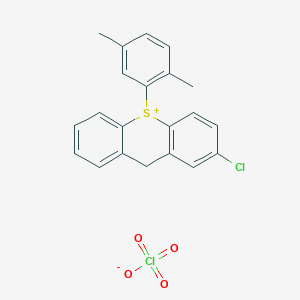 molecular formula C21H18Cl2O4S B14647939 2-Chloro-10-(2,5-dimethylphenyl)-9H-thioxanthen-10-ium perchlorate CAS No. 56337-49-6