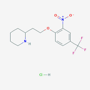 molecular formula C14H18ClF3N2O3 B1465008 2-{2-[2-Nitro-4-(trifluoromethyl)phenoxy]-ethyl}piperidine hydrochloride CAS No. 1220016-87-4