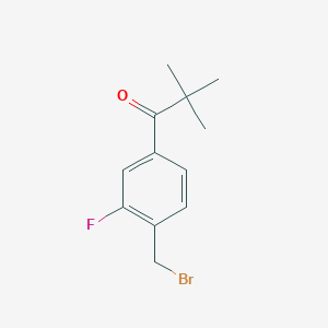 molecular formula C12H14BrFO B14651325 1-[4-(Bromomethyl)-3-fluorophenyl]-2,2-dimethylpropan-1-one CAS No. 52513-93-6