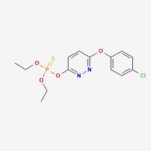 molecular formula C14H16ClN2O4PS B14651668 Phosphorothioic acid, O-(6-(4-chlorophenoxy)-3-pyridazinyl) O,O-diethyl ester CAS No. 53605-08-6