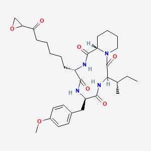 molecular formula C32H46N4O7 B14651717 (6R,9S,12S)-3-[(2S)-butan-2-yl]-6-[(4-methoxyphenyl)methyl]-9-[6-(oxiran-2-yl)-6-oxohexyl]-1,4,7,10-tetrazabicyclo[10.4.0]hexadecane-2,5,8,11-tetrone CAS No. 42002-26-6