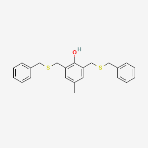 molecular formula C23H24OS2 B14651723 2,6-Bis[(benzylsulfanyl)methyl]-4-methylphenol CAS No. 52978-67-3