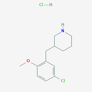 molecular formula C13H19Cl2NO B1465222 3-[(5-氯-2-甲氧苯基)甲基]哌啶盐酸盐 CAS No. 1354951-69-1
