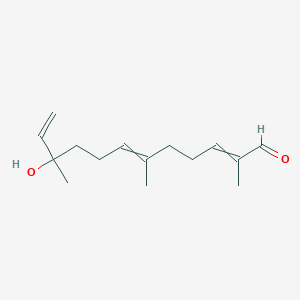 molecular formula C15H24O2 B14653019 10-Hydroxy-2,6,10-trimethyldodeca-2,6,11-trienal CAS No. 41051-29-0